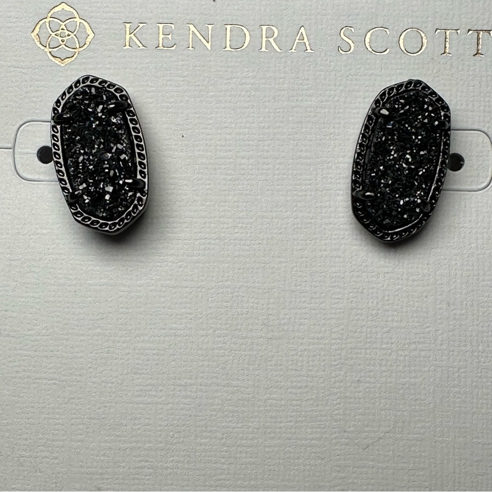 Kendra Scott Ellie Gunmetal Stud Earrings in Black Drusy NWOT